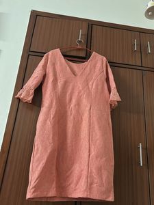 Peach Dress with Lace Sleeves