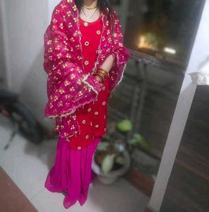 Karvachauth Speciql Red Mirror Embellished Kurti