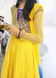Designer Yellow Blue Anarkali Dress
