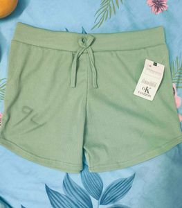 Sage Green Ribbed Knit Shorts