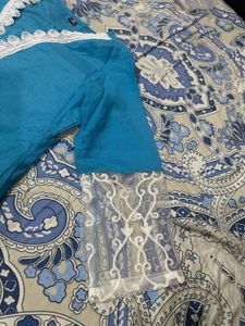 New Teal Kurta Set with Lace