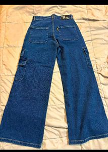 Wide Leg Denim Cargo Pants