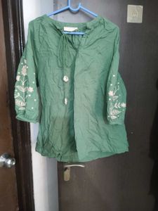 UTSA by Westside Elegant Green Embroidered Top