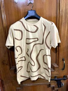 BEIGE PRINTED COTTON TSHIRT M(40)