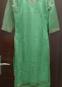 Green Net Kurta Set