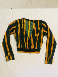 Dark Green and Mustard Yellow Striped Crop Top