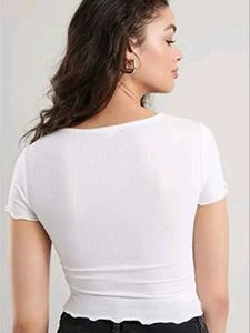 White Drawstring Ribbed Top