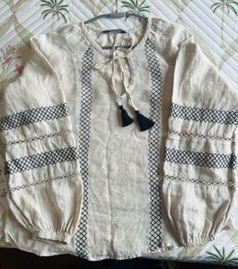 M&amp;S Embroidered Tassel Blouse