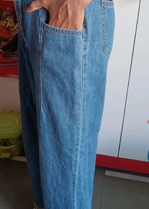 Women Wide Jeans With Pocket (Blue)