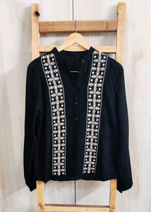 Black Embroidery Work Cotton Top Size-38