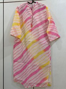 Kota Cotton Yellow & Pink Kurta