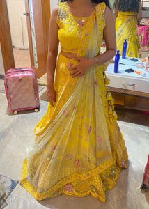 Pre Used Raw Silk Yellow Lehenga
