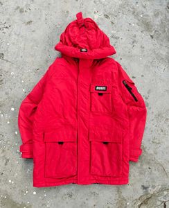 DICKIES RED HODDED PUFFER JACKETS