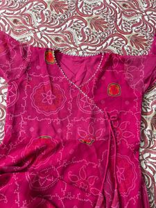 Pink Printed Anarkali Kurta Set | XXL