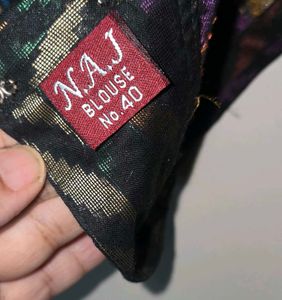 Black cotton blouse with multi color design