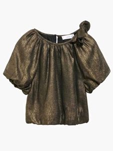Mango Girls Metallic Bow Blouse Gold