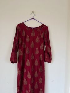 Maroon Printed Kurta