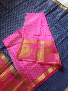 A Pattu Navy Blue nd Pink Coloured Saree.