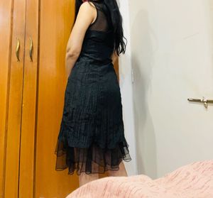 Black Lace Dress With Frill Detailing