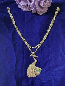 Stylish Peacock Long Silver Chain