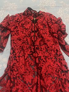 Red Floral Lace Sheer Dress