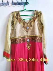 Elegant Pink &amp; Golden Anarkali Dress✨
