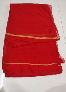 Red Chiffon Saree Soft Freebie Including