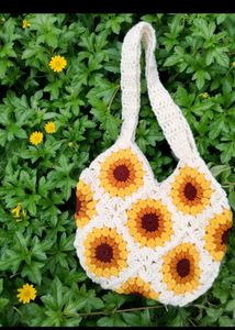 Sunflower Crochet Tote Bag