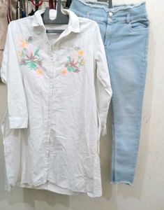 Totally New Beautiful Jeans With Shirt Style Top