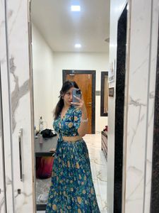 Kalki fashion Blue Floral Print Blouse skirt