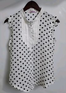 Mogin White & Black Polka Dot Print Top (Women)