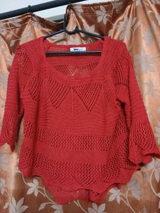 Red Knitted Sweater Top (Crochet Style)