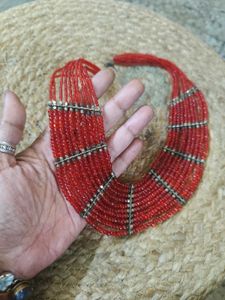 Vintage Brass And Glass Beads Necklace