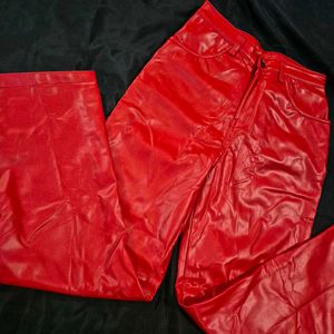 Red Faux Leather Pants|goth