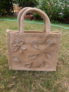 Jute Floral Tote Bag