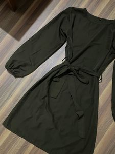 Olive Green Tie Waist Dress