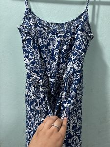 Blue Printed Mini Slip Dress