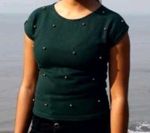 Green Crop Top With Half Sleeve