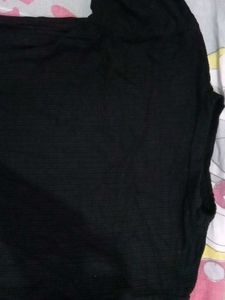 Black Closed Neck Ribbed Top