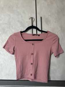 Cute Pink Ribbed Button Top