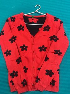 Benetton Red Black Cardigan Girls