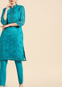 Navy Blue Embroidered Kurta Set by Anouk – Size S