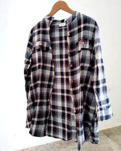 Plaid Tunic with Roll Tab Sleeves