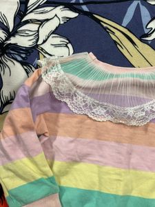 Pastel Striped Lace Collar Sweatshirt