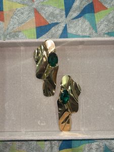 Statement Gold &amp; Emerald Earrings