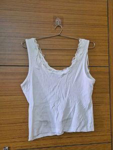 White lace top &amp; denim shorts combo