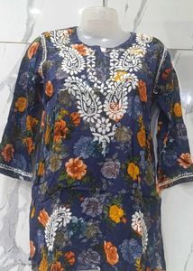 Pink Embroidered Cotton 2 combo kurti