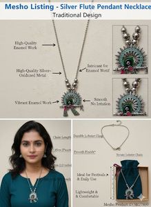 Silver Flute Pendant Oxidized Necklace