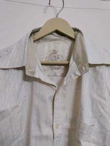 Mens Cream Striped Shirt