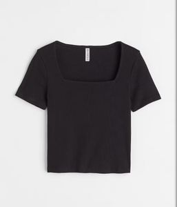 Black Square Neck Cropped Top H&amp;M